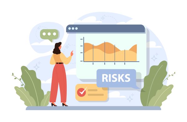 Risks asessment as a product development stage. New brand or start up launch. Business project progression. Potential risks and spendings analysis. Flat vector illustration